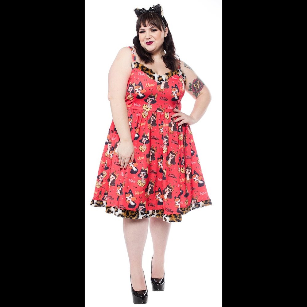 Sourpuss Vintage Vixens Kitty Cat Swing Dress 3XL - worn once!